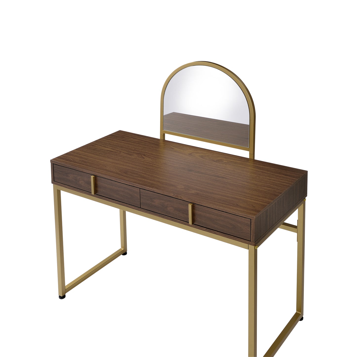 ACME Coleen Vanity Desk w/Mirror & Jewelry Tray in Walnut & Gold Finish