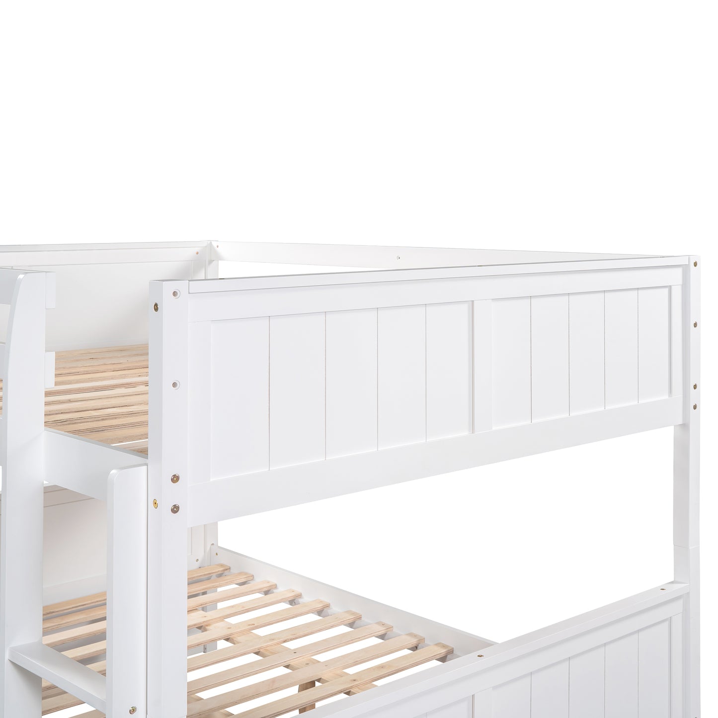 Full Over Full Bunk Bed with Twin Size Trundle, White