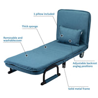 Lounge Chair Adjustable Folding Dual-Purpose Chair Sofa Bed Recliner Chair - Blue with Pillow