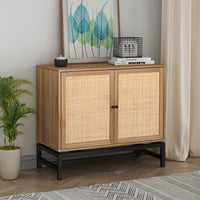 Natural Rattan, 2 Door Cabinet with 1 Adjustable Inner Shelves, Rattan, Accent Storage Cabinet