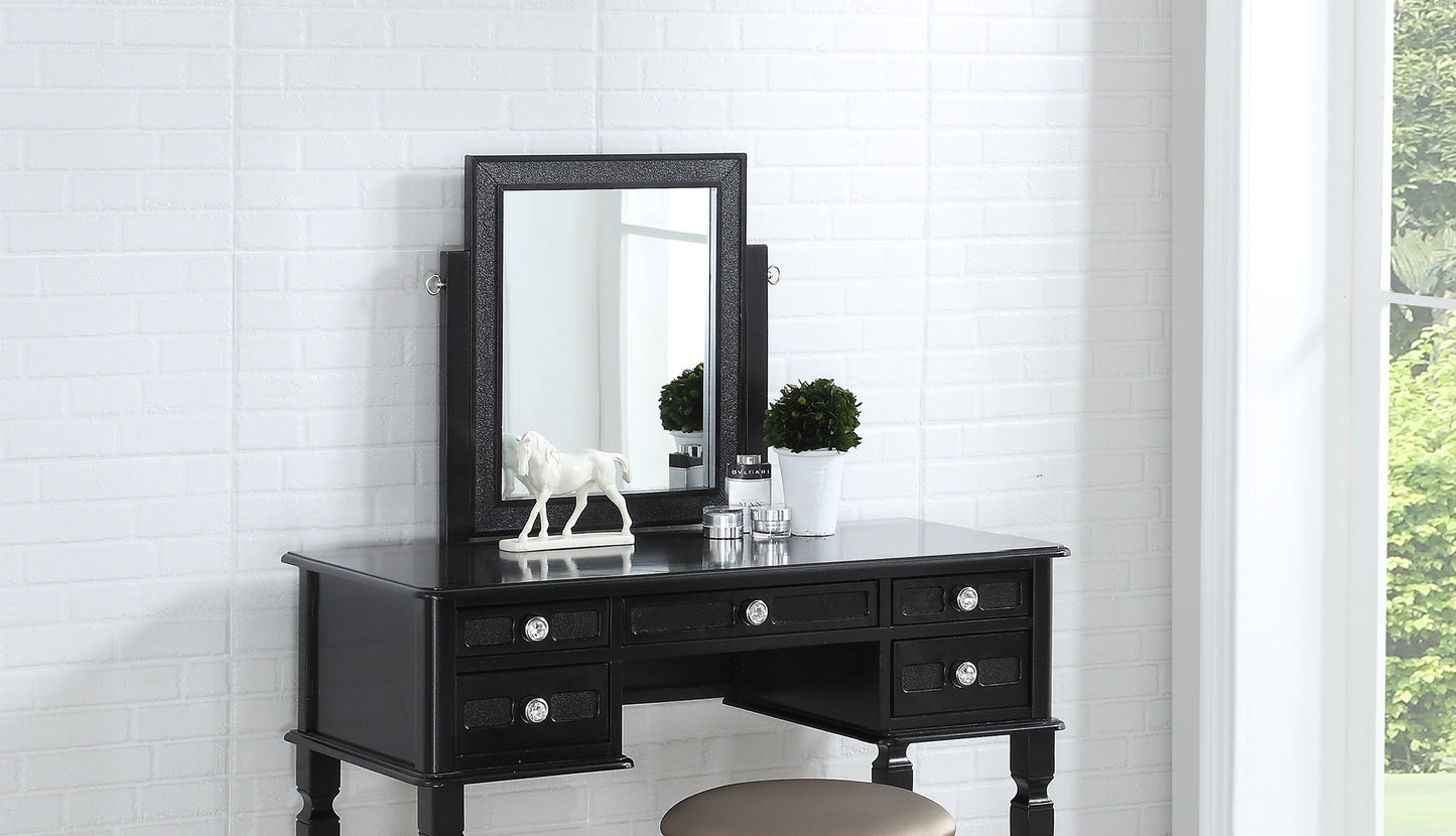 Bedroom Vanity Set Stool Storage Drawers  Mirror Black Color Modern Gorgeous Furniture MDF Rubber wood