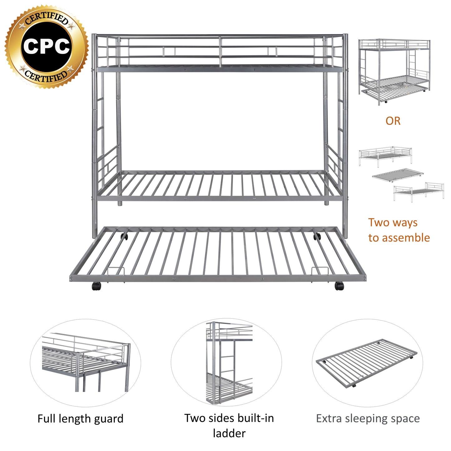 Twin Over Twin Bunk Bed with Trundle