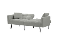 Futon Sofa Sleeper Grey Velvet with 2 Pillows