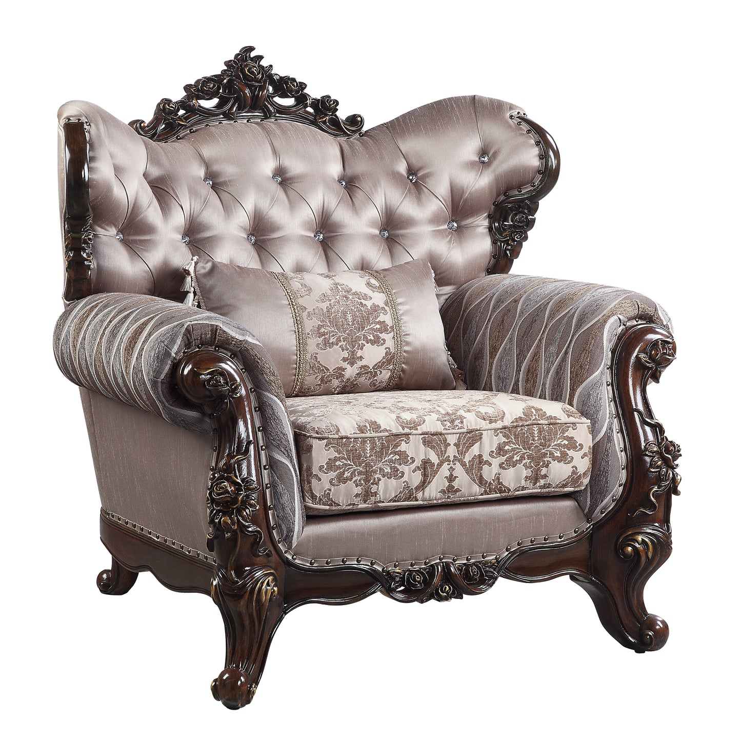 ACME Benbek Chair w/Pillow in Fabric & Antique Oak Finish LV00811