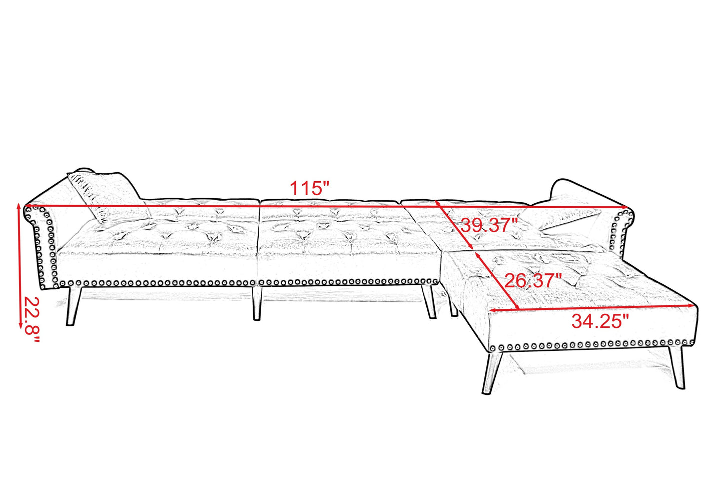 Convertible Sofa Bed Sleeper Red Velvet