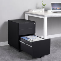 3 Drawer Mobile File Cabinet with Lock Steel File Cabinet for Legal/Letter/A4/F4 Size, Fully Assembled Include Wheels, Home/ Office Design