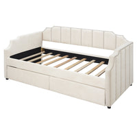 Twin Size Upholstered Daybed with Drawers, Wood Slat Support, Beige