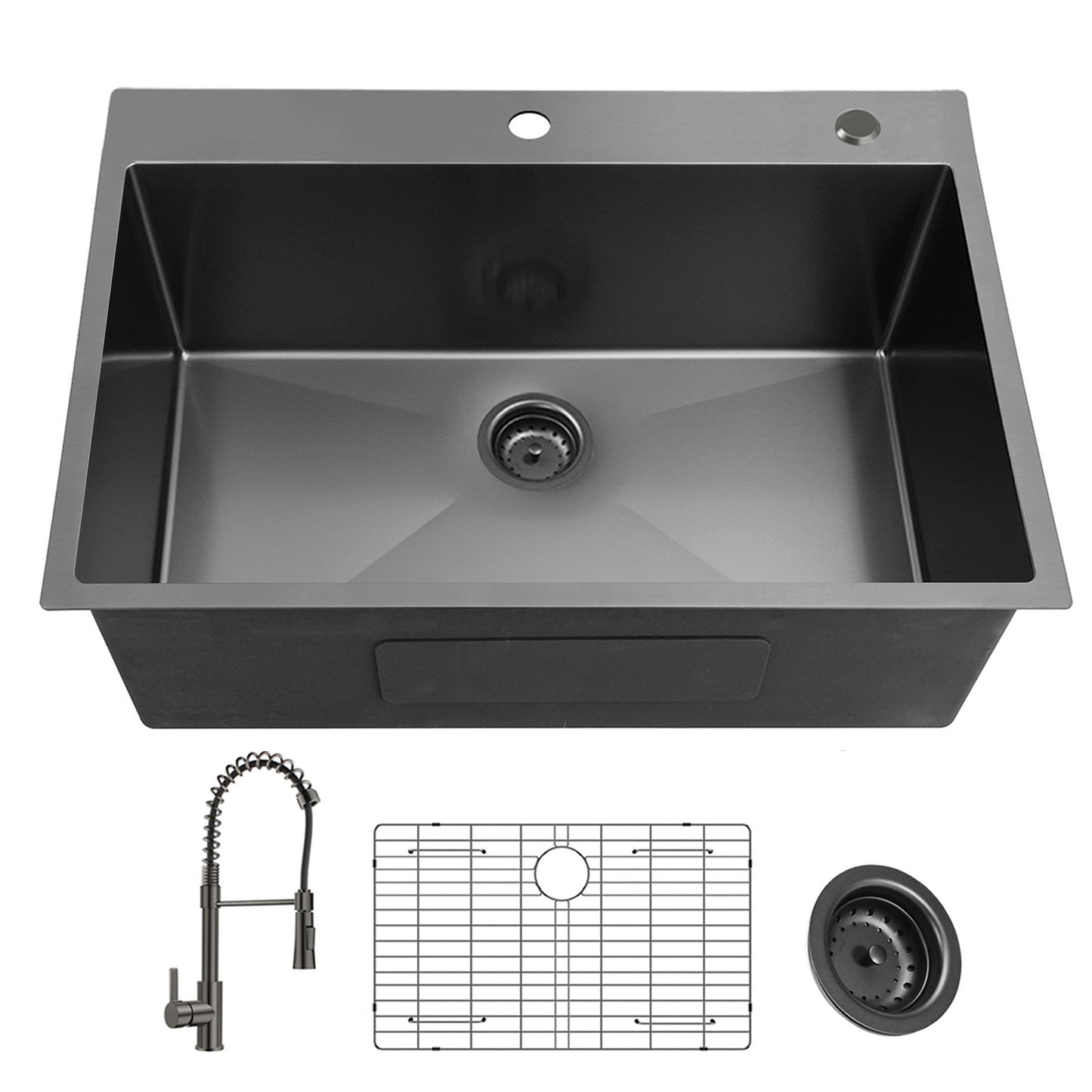 33Inch Topmount 18Gauge Stainless Steel kitchen Sink With  Black Spring Neck Faucet