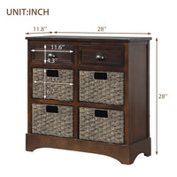 Rustic Storage Cabinet with Two Drawers and Four Classic Rattan Basket for Dining Room/Living Room (Espresso)