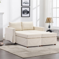 2 Seat Module Sectional Sofa Couch With 2 Ottoman,Seat Cushion and Back Cushion Removable and Washable,Cream