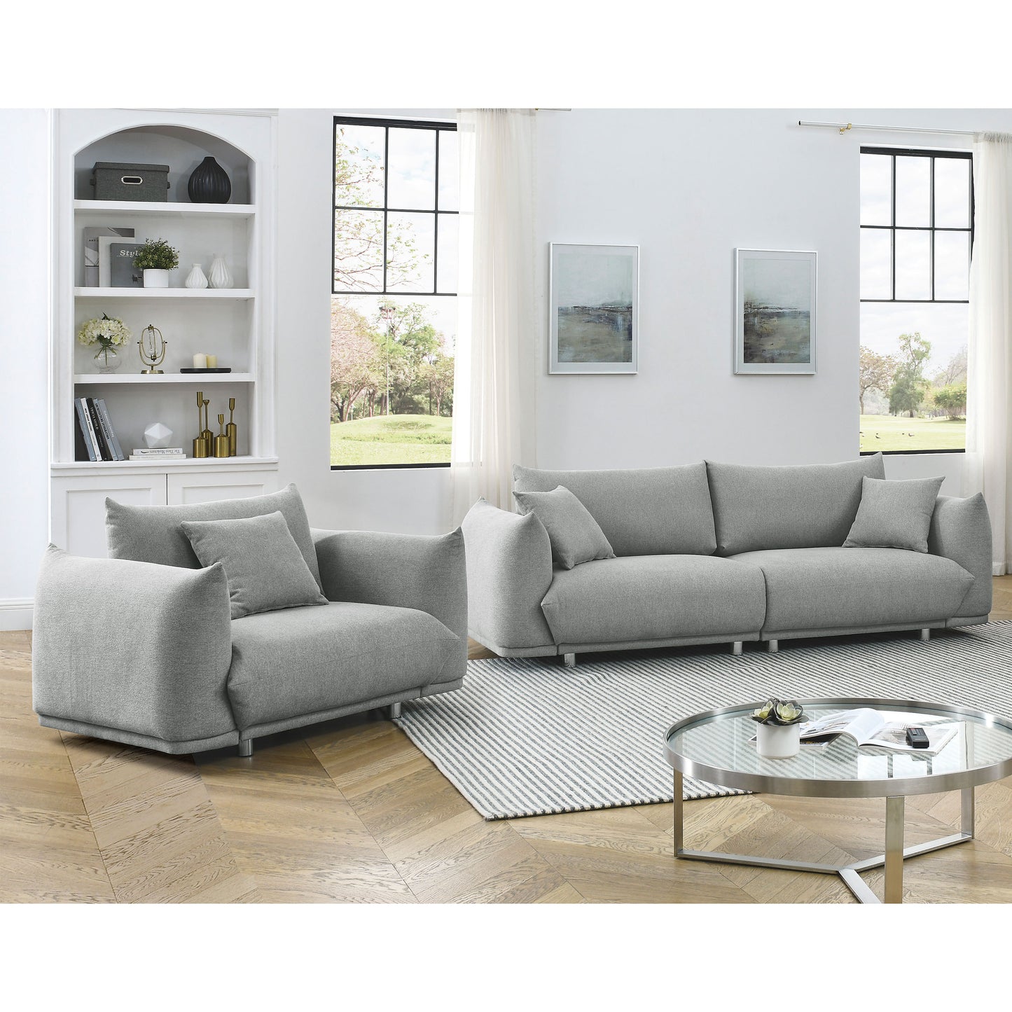 3-seater + 1-seater combination sofa Modern Couch for Living Room Sofa,Solid Wood Frame and Stable Metal Legs, 3 Pillows, Sofa Furniture for Apartment