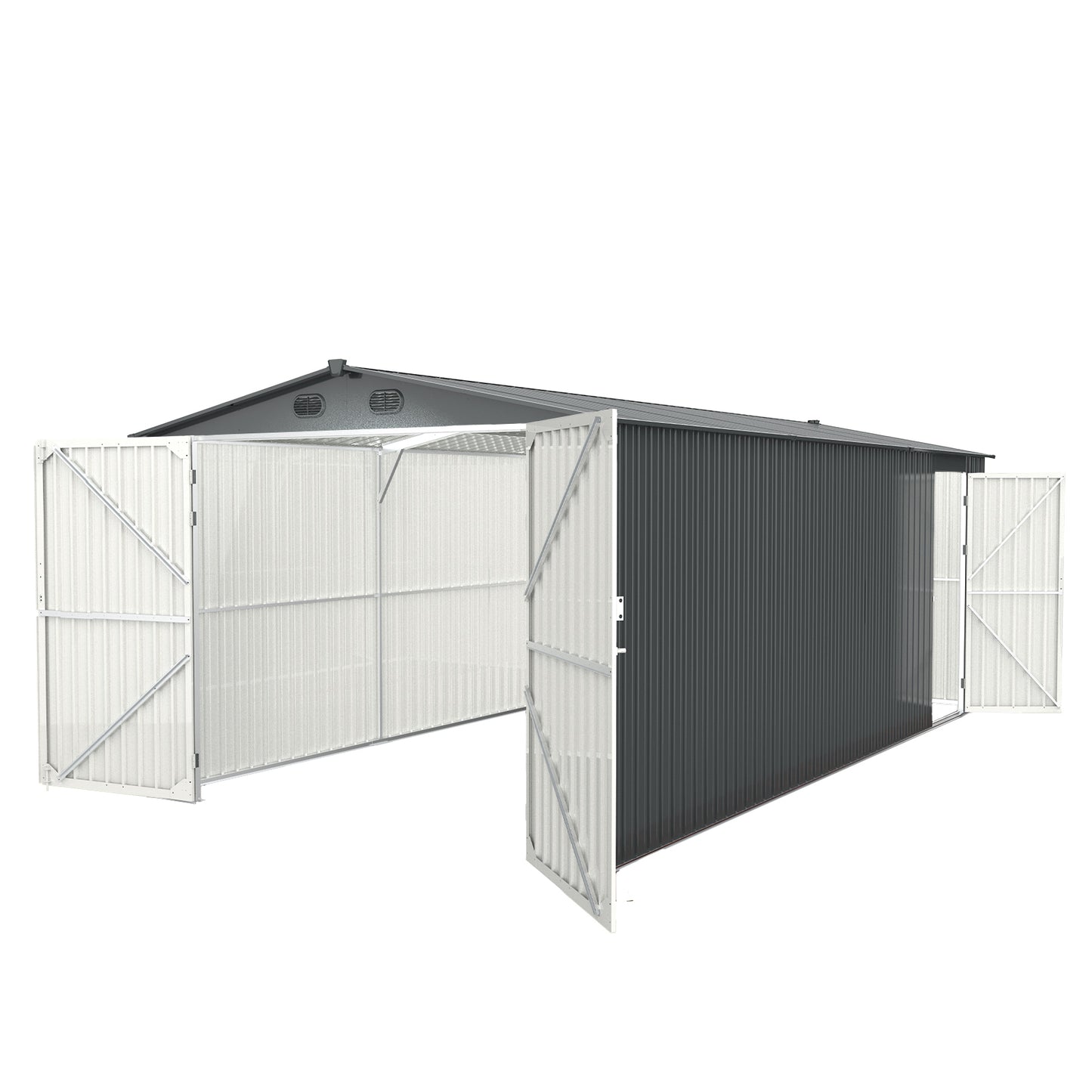 Outdoor Storage Shed 20x10 FT, Metal Garden Shed Backyard Utility Tool House Building with 2 Doors and 4 Vents for Car, Truck, Bike, Garbage Can, Tool, Lawnmower