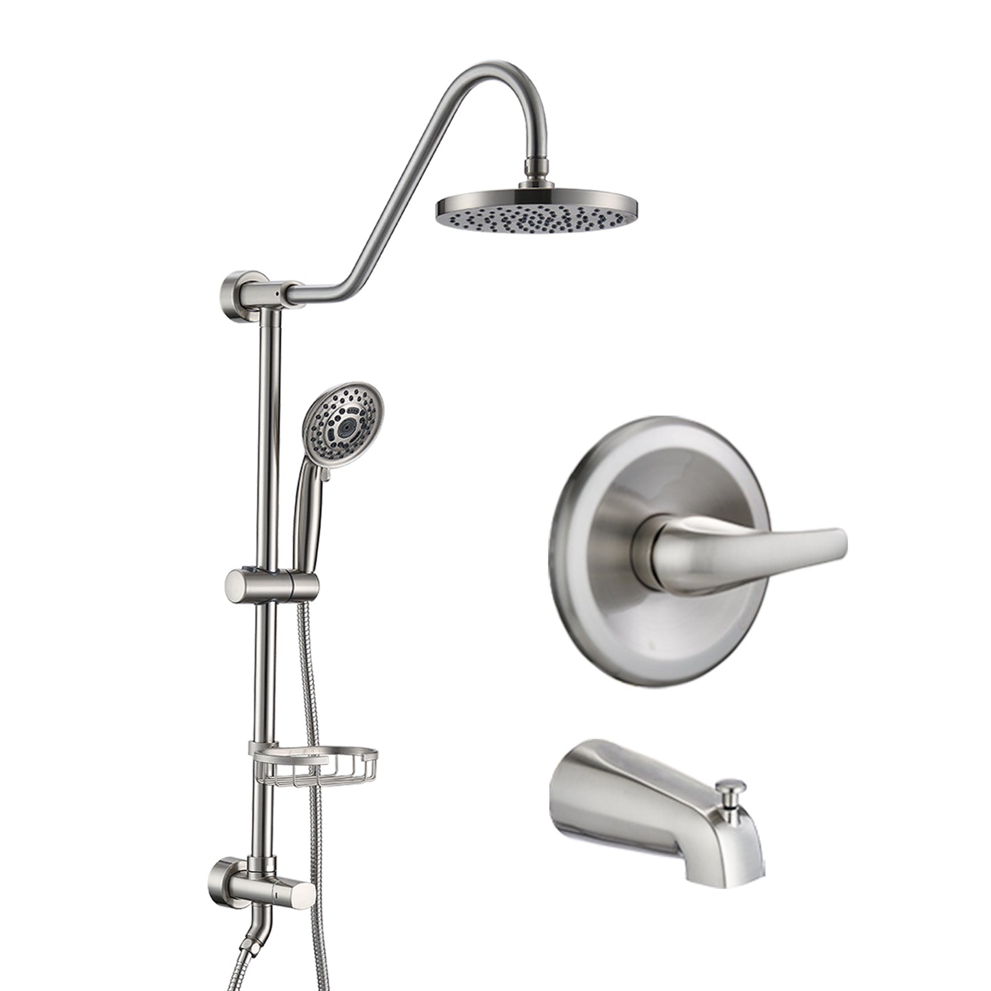 Shower Head with Handheld Shower System with 8" Rain Shower Head with Tub Spout (Rough-in Valve Included)