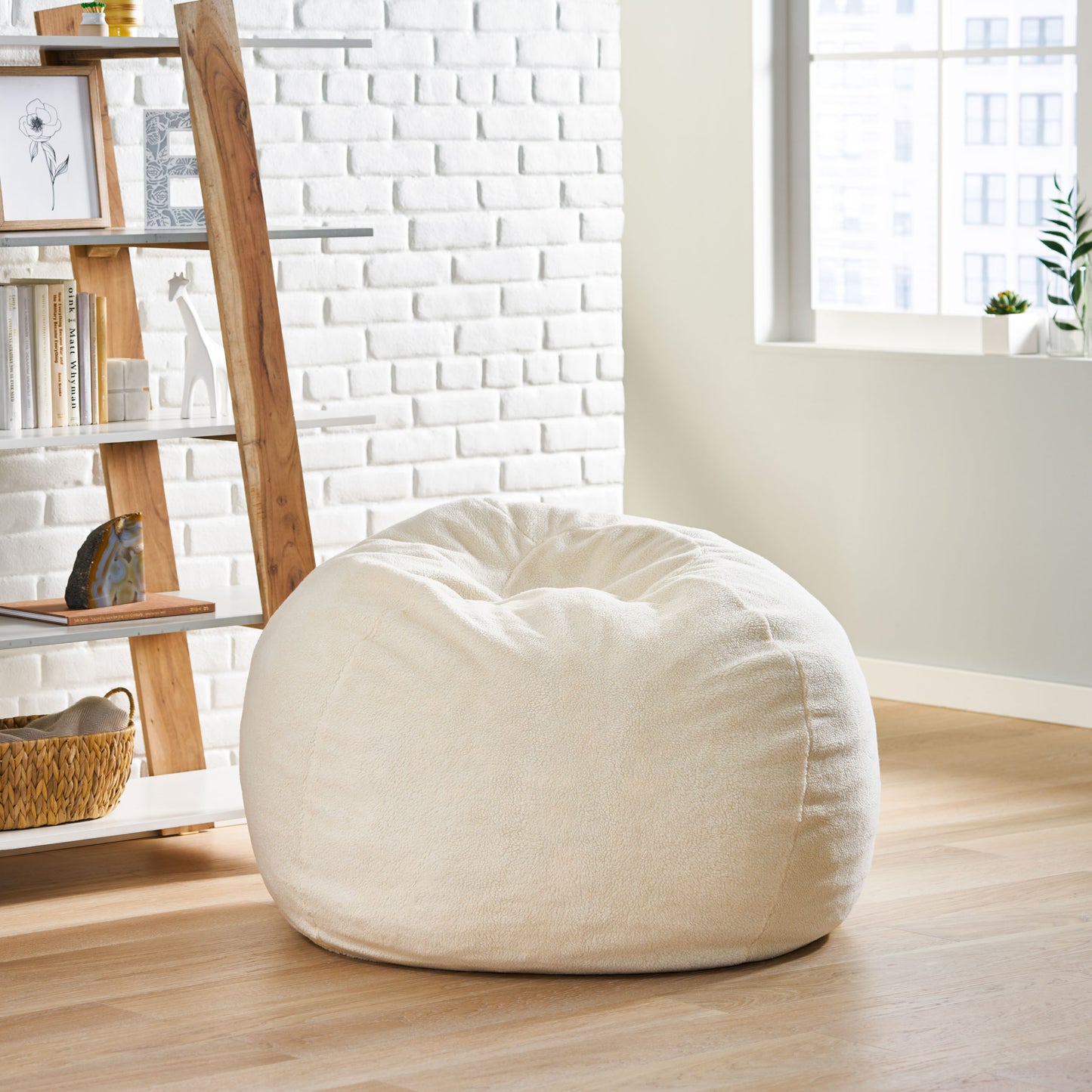 Enger Shearling 3 Foot Bean Bag, Cream