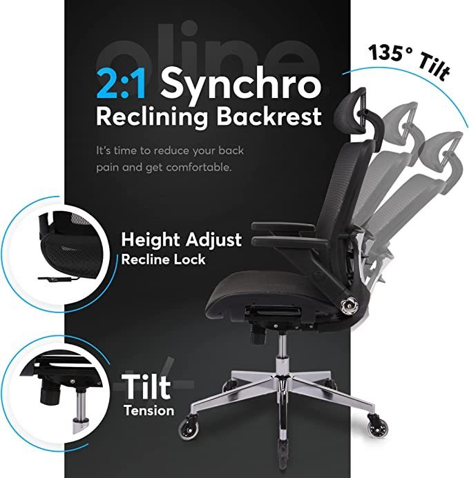 Ergonomic Mesh Office Chair - Rolling Home Desk Chair with 4D Adjustable Flip Armrests, Adjustable Lumbar Support and Blade Wheels