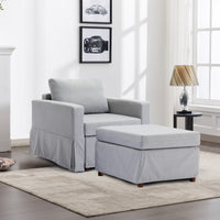 Single Seat Module Sofa Sectional Couch With 1 Ottoman,Cushion Covers Removable and Washable,Light Grey