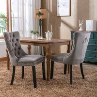 A&A Furniture, Nikki Collection Modern, High-end Tufted Solid Wood Contemporary Velvet Upholstered Dining Chair with Wood Legs Nailhead Trim 2-Pcs Set, Gray