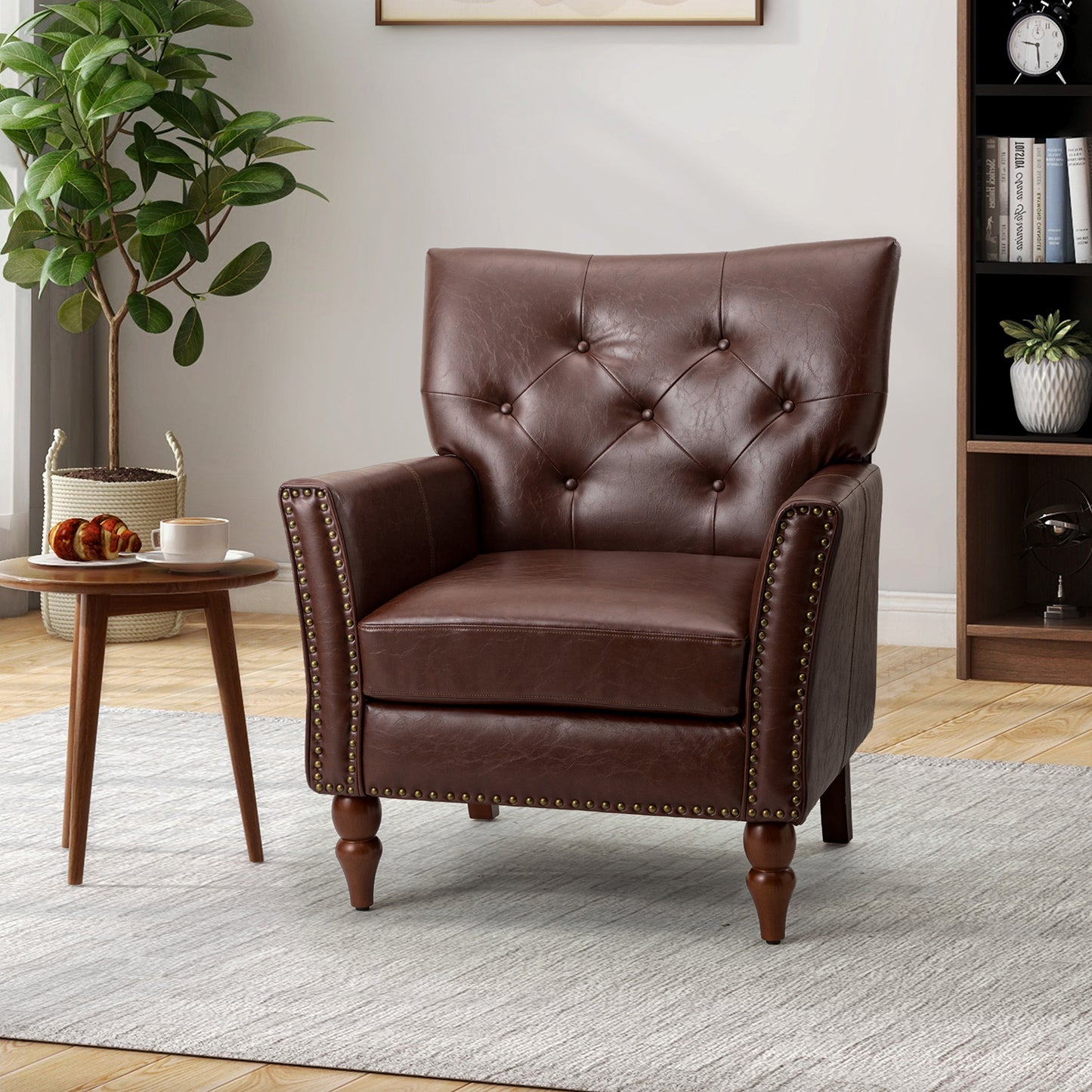 Harald Vegan Leather Armchair-BROWN