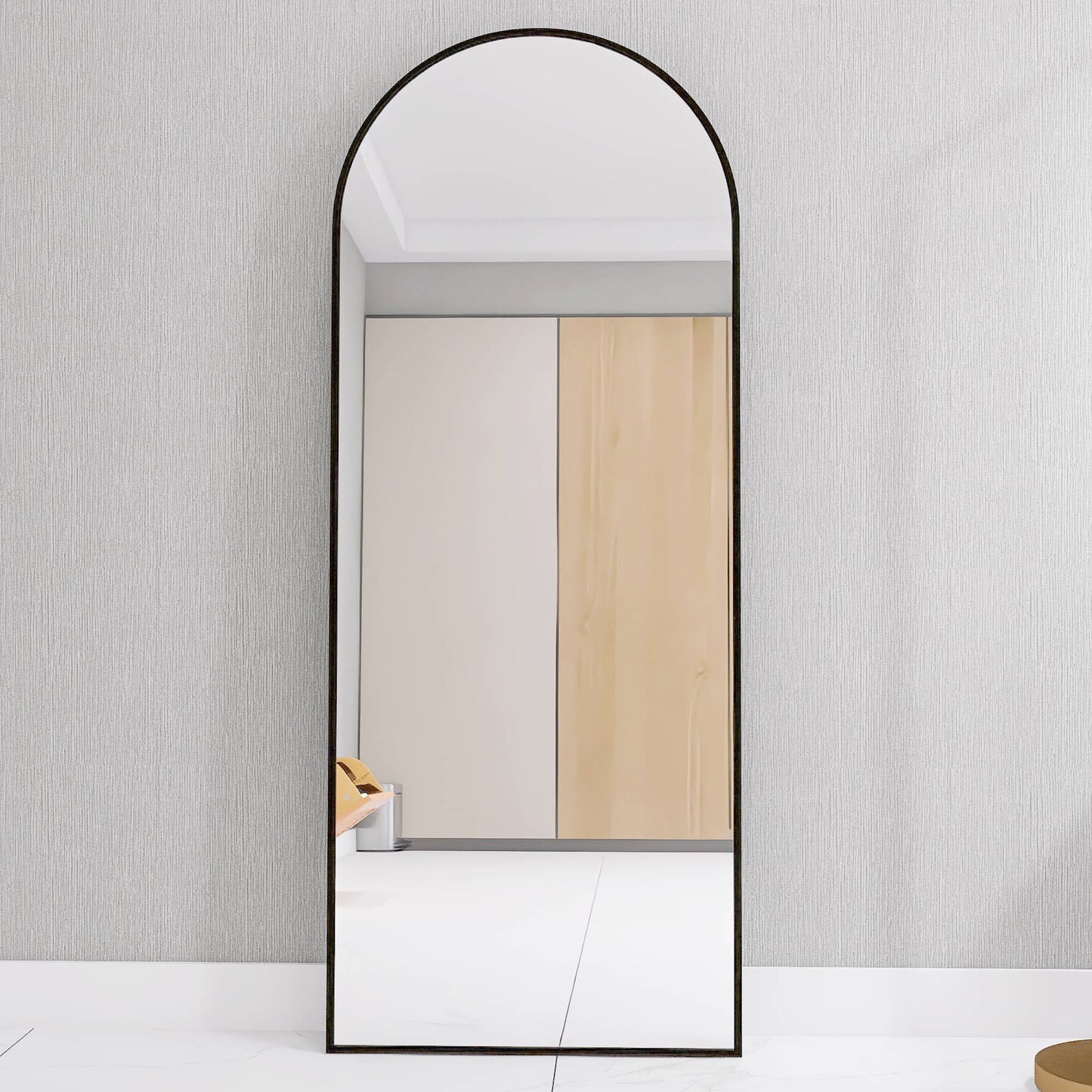 Arched Full Length Mirror Floor Mirror Hanging Standing or Leaning, Bedroom Mirror Wall-Mounted Mirror Dressing Mirror with Black Aluminum Alloy Frame, 65" x 23.6"