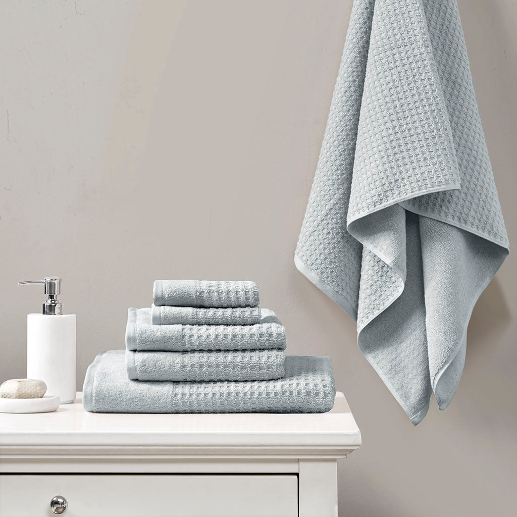 Cotton Waffle Jacquard Antimicrobial Bath Towel 6 Piece Set