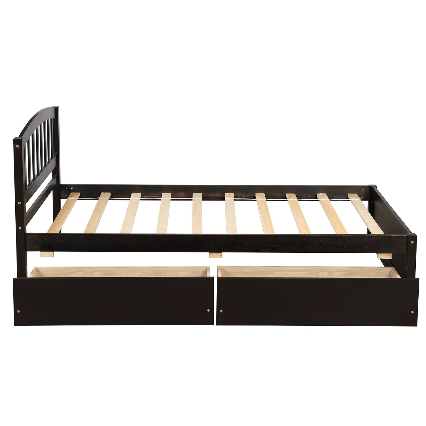 Twin Platform Storage Bed Wood Bed Frame with Two Drawers and Headboard, Espresso