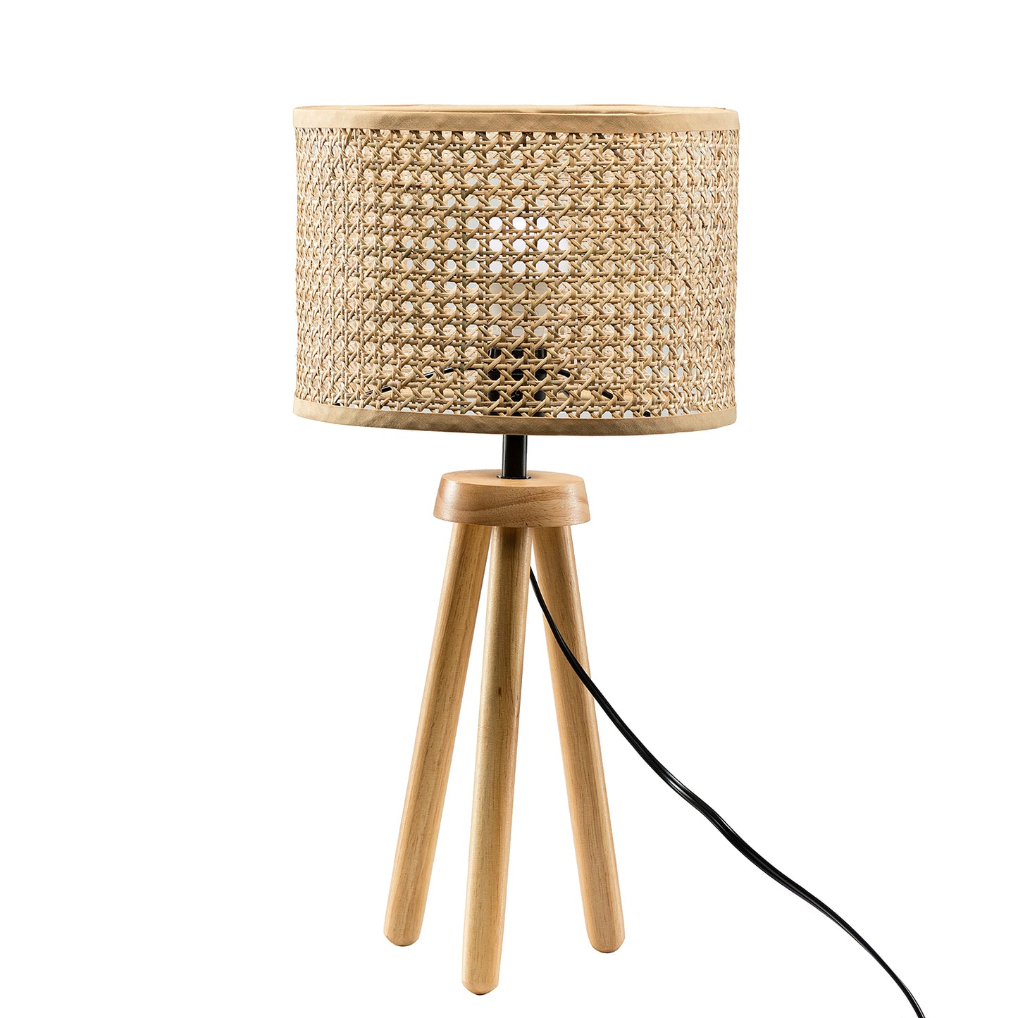 Solid Wood Rattan 21.3" Table Lamp with In-line Switch Control