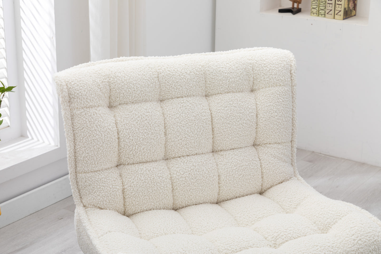 Modern Soft Teddy Fabric Material Large Width Accent Chair Leisure Chair Armchair TV Chair Bedroom Chair With Ottoman Black Legs For Indoor Home And Living Room, White