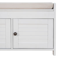 Storage Bench with 3 Shutter-shaped Doors, Shoe Bench with Removable Cushion and Hidden Storage Space (White)