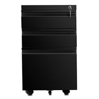 3 Drawer File Cabinet with Lock, Steel Mobile Filing Cabinet on Anti-tilt Wheels, Rolling Locking Office Cabinets Under Desk for Legal/Letter Size