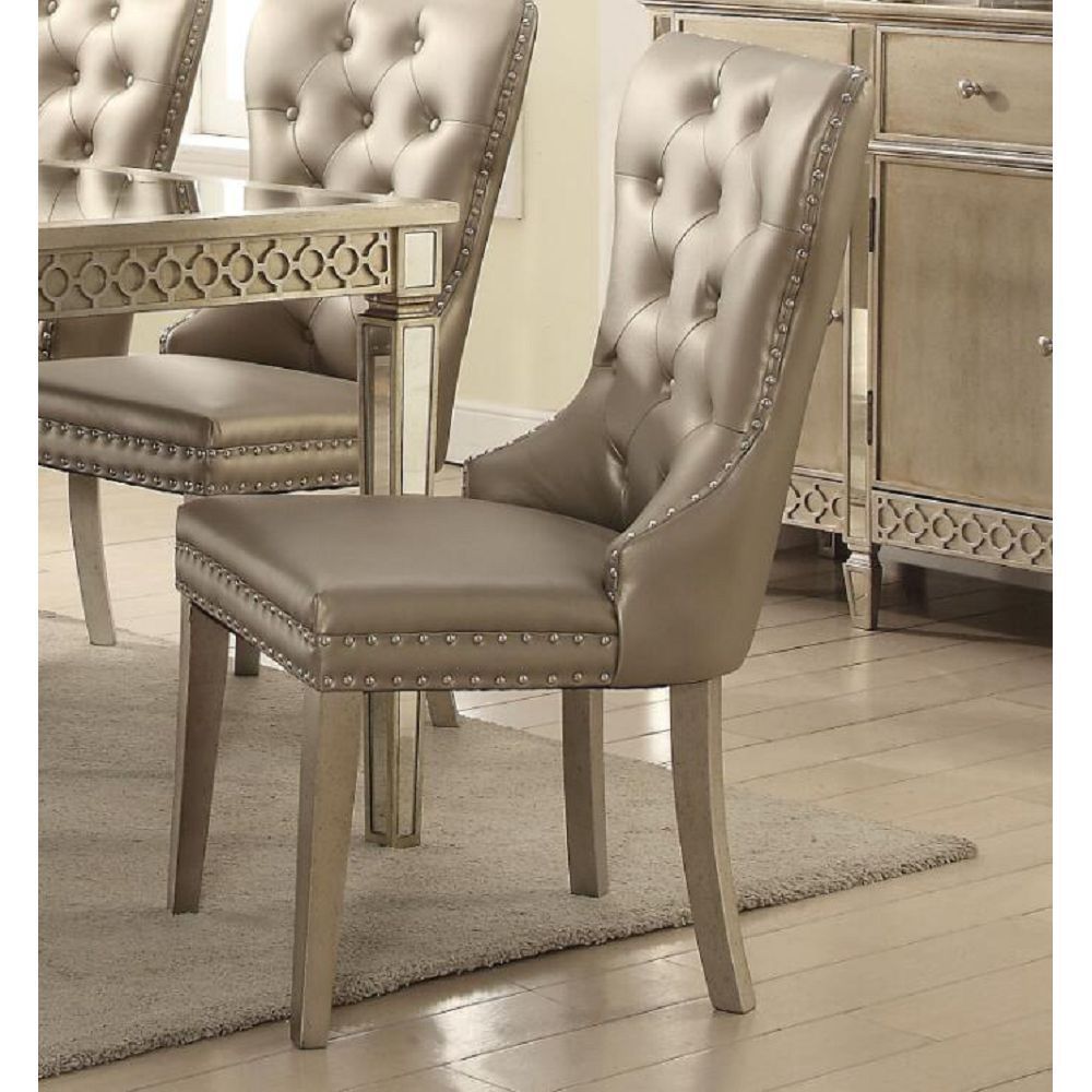 ACME Kacela Side Chair (Set-2) in PU & Champagne