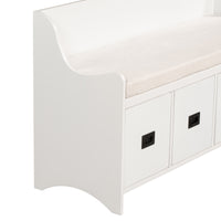 Movable Cushion Storage Bench with Drawers and Backrest for Entryway and Living Room (White)