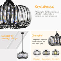 Modern Oblate Black Crystal Chandelier Fixture, Ceiling Pendant Light W16.5xL31.5