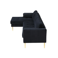 Sectional Sofa with Two Pillows, L-Shape Upholstered Couch with Modern Elegant Velvet for Living Room Apartment