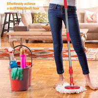 Spin Mop and Bucket with Wringer Set - for Home Kitchen Floor Cleaning - Wet/Dry Usage on Hardwood & Tile - Upgraded Self-Balanced Easy Press System with 2 Washable Microfiber Mops Heads