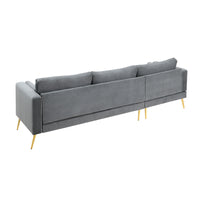 Sectional Sofa with Two Pillows, L-Shape Upholstered Couch with Modern Elegant Velvet for Living Room Apartment