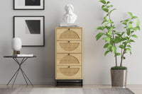 Natural Rattan, Cabinet with 4 Drawers, Suitable for Living Room, Bedroom and Study, Diversified Storage