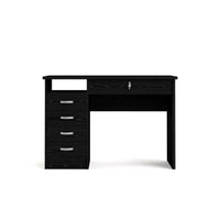 Modern Walden Desk with 5 Drawers for Living Room or Home Office, Black Woodgrain