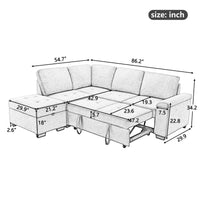 86" Sleeper Sectional Sofa, L-Shape Corner Couch Sofa-Bed with Storage Ottoman &  Hidden Arm Storage for Living Room Apartment