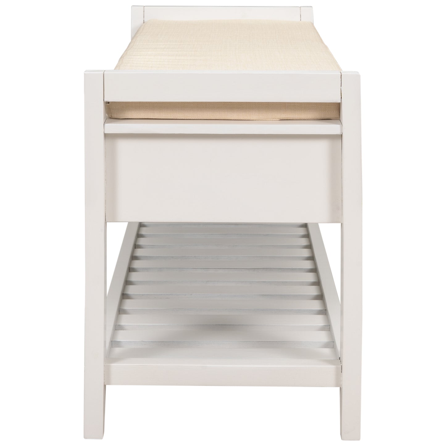 Shoe Rack with Cushioned Seat and Drawers, Multipurpose Entryway Storage Bench (White)