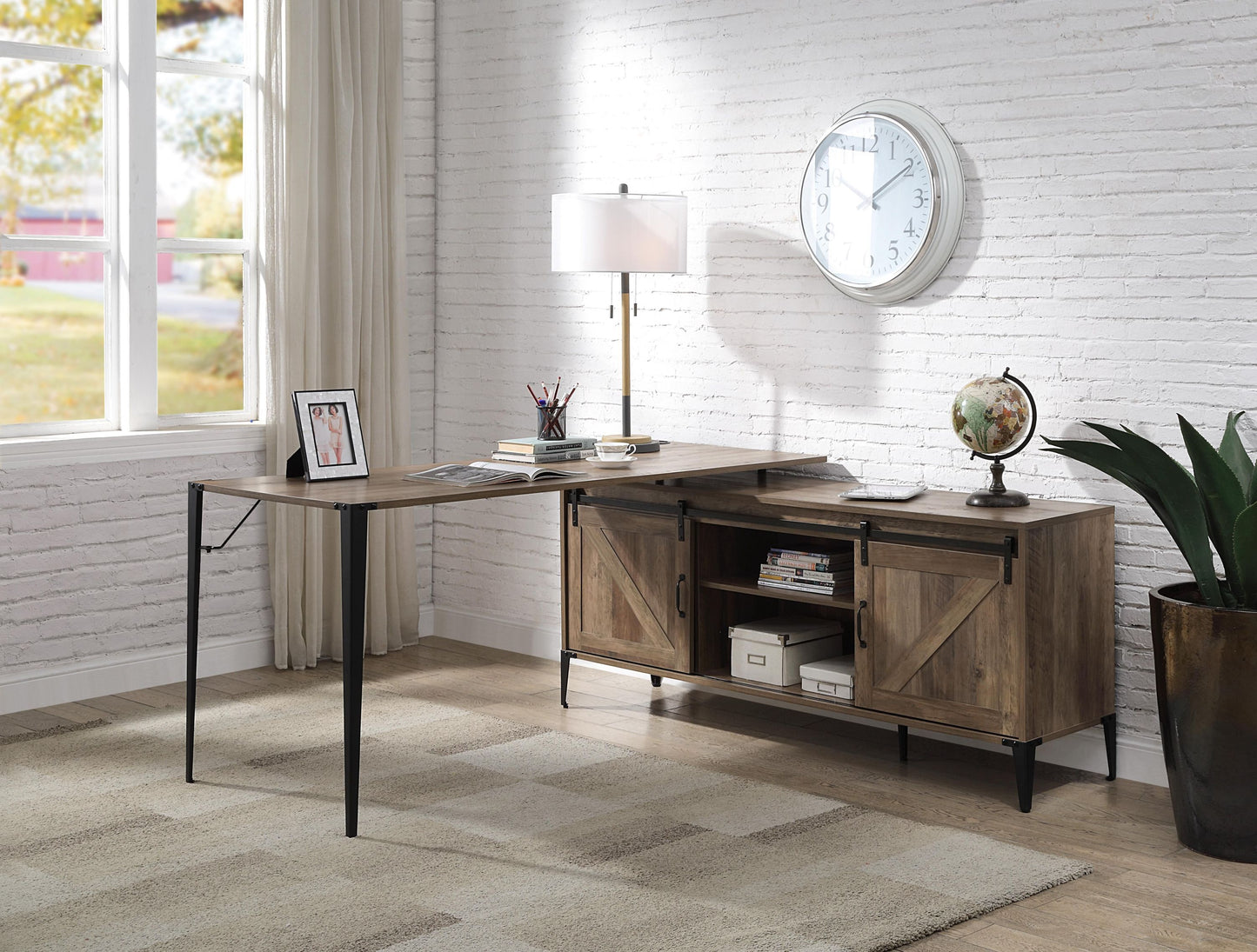 ACME Zakwani Writing Desk, Rustic Oak & Black Finish