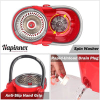 Spin Mop and Bucket with Wringer Set - for Home Kitchen Floor Cleaning - Wet/Dry Usage on Hardwood & Tile - Upgraded Self-Balanced Easy Press System with 2 Washable Microfiber Mops Heads