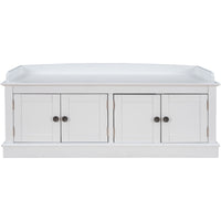 Storage Bench with 4 Doors and Adjustable Shelves, Shoe Bench with Removable Cushion for Living Room, Entryway (White)