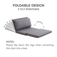 Sofa Bed, Lazy Floor Chair, 5 Position, Adjustable Backrest, Polyester, Light Grey