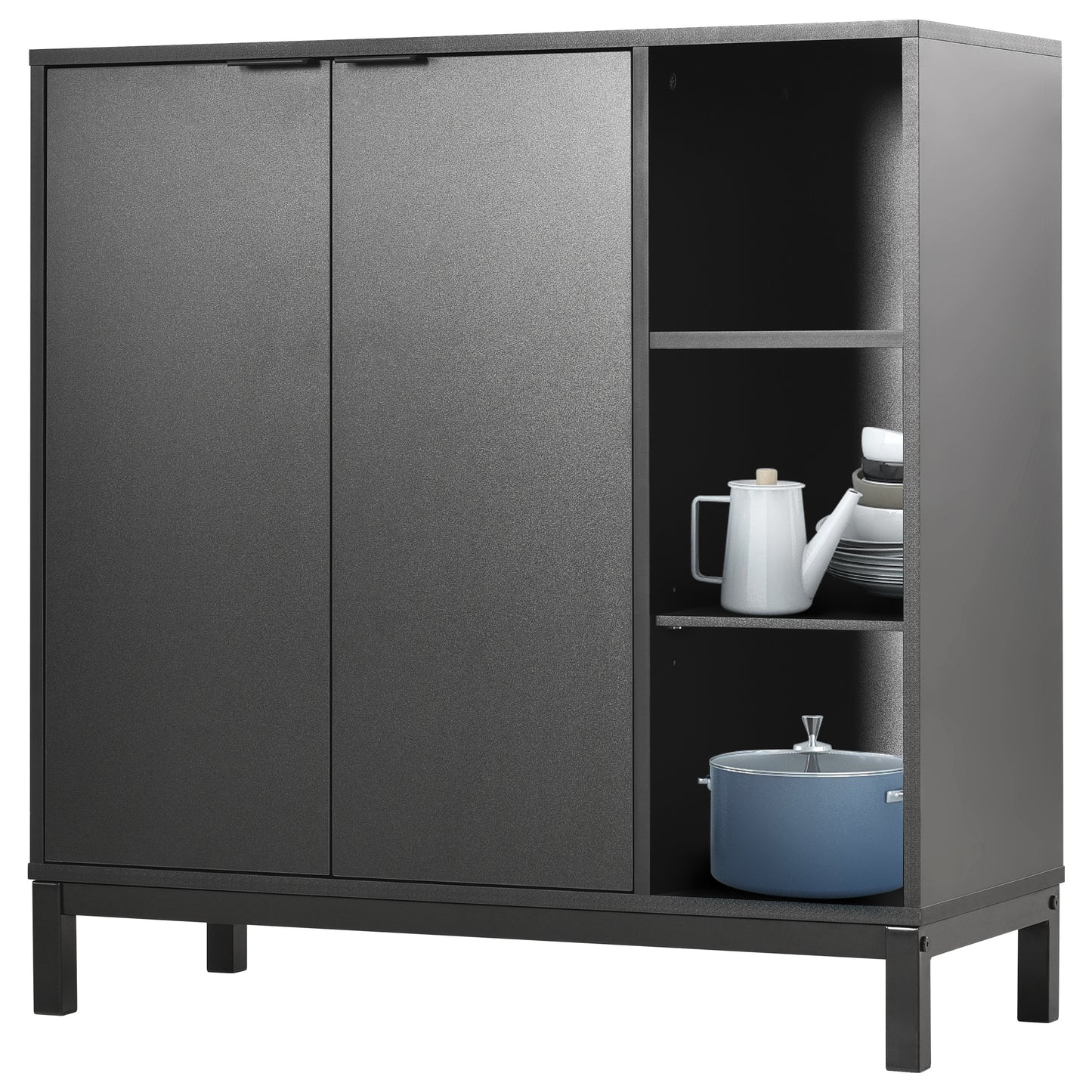 K&K Sideboards and Buffets With Storage Coffee Bar Cabinet Wine Racks Storage Server Dining Room Console 34 Inch (Black)