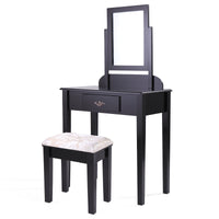 53.5''H Elegant Wood Makeup Vanity Set Dressing Table Furniture with Rotating Rectangular Mirror and Drawer, Black