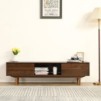 Modern 63 Inch TV Cabinet with Black Walnut Finish and Solid Wood Legs