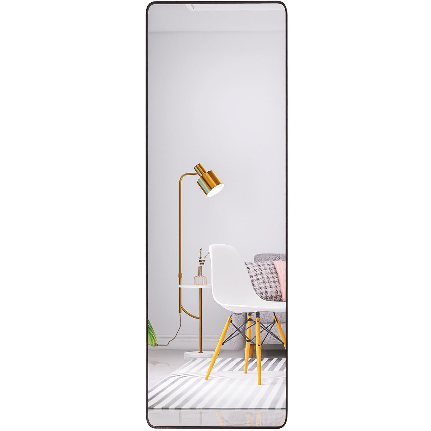 Square Rounded Corners Full Length Mirror Floor Mirror Hanging Standing or Leaning, Bedroom Mirror Wall-Mounted Mirror Dressing Mirror with Black Aluminum Alloy Frame, 65" x 22"