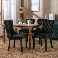 A&A Furniture, Nikki Collection Modern, High-end Tufted Solid Wood Contemporary Velvet Upholstered Dining Chair with Wood Legs Nailhead Trim 2-Pcs Set, Black