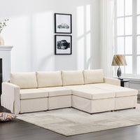 4 Seat Module Sectional Sofa Couch With 2 Ottoman,Seat Cushion and Back Cushion Removable and Washable,Cream