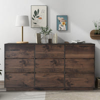 Mid-Century Modern 9 Drawers Dresser, Dark Brown